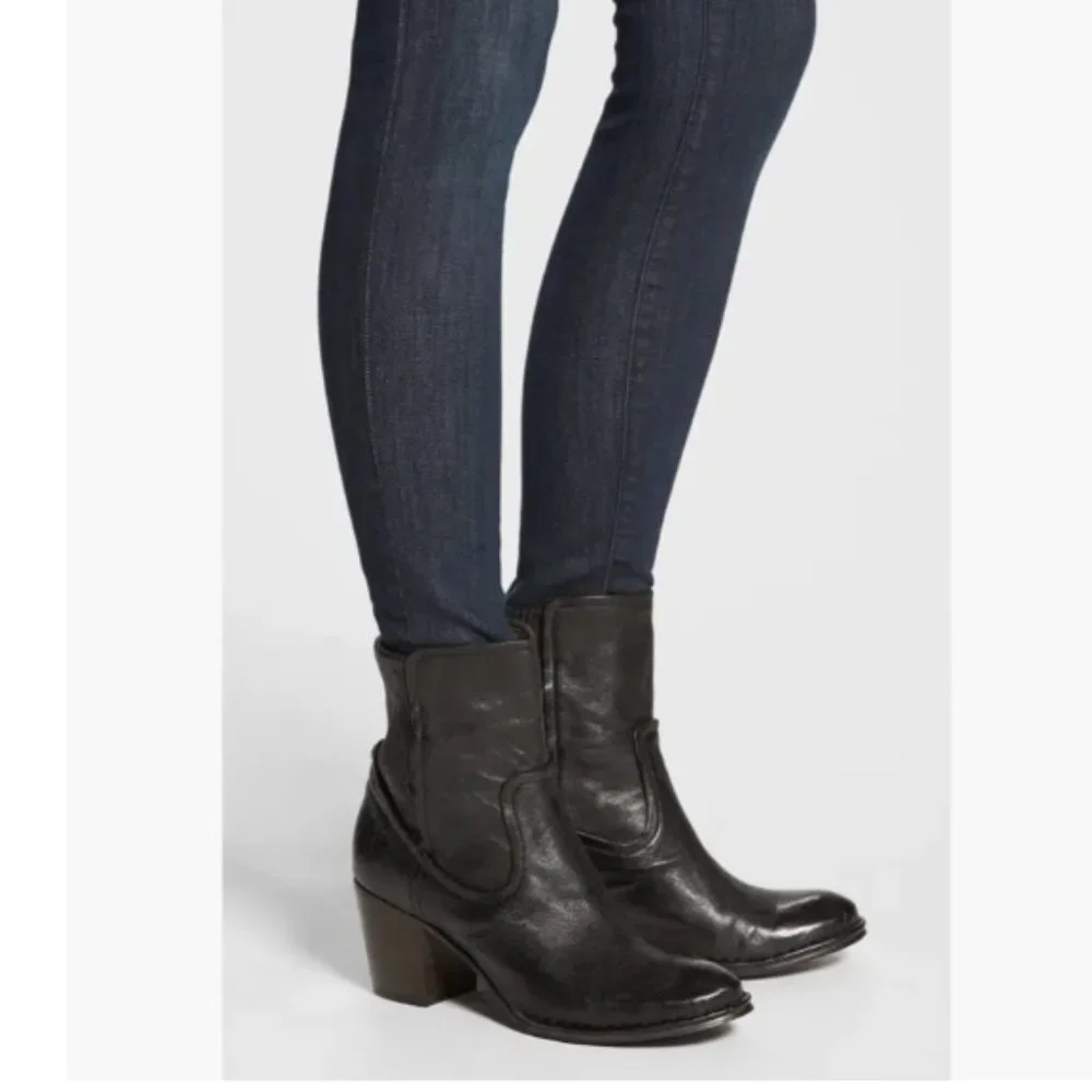 Frye Lucinda Scrunch Real Cognac Brown Leather Stretchy Heeled Short Ankle Boot - Picture 5 of 15